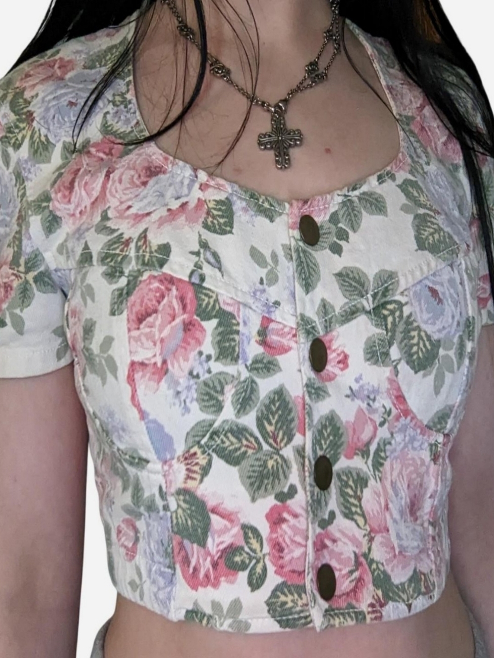 Paris Blues Floral Crop Top